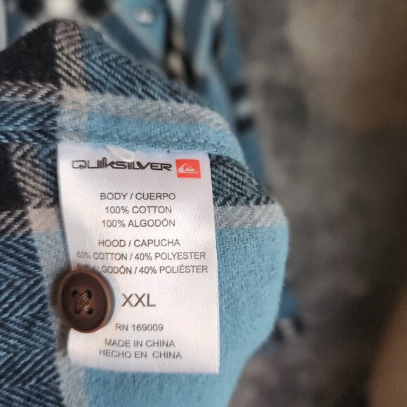 Quiksilver Men's Blue Hooded Flannel Button Up Long Sleeve Sweater Size XXL NWT - Picture 7 of 11